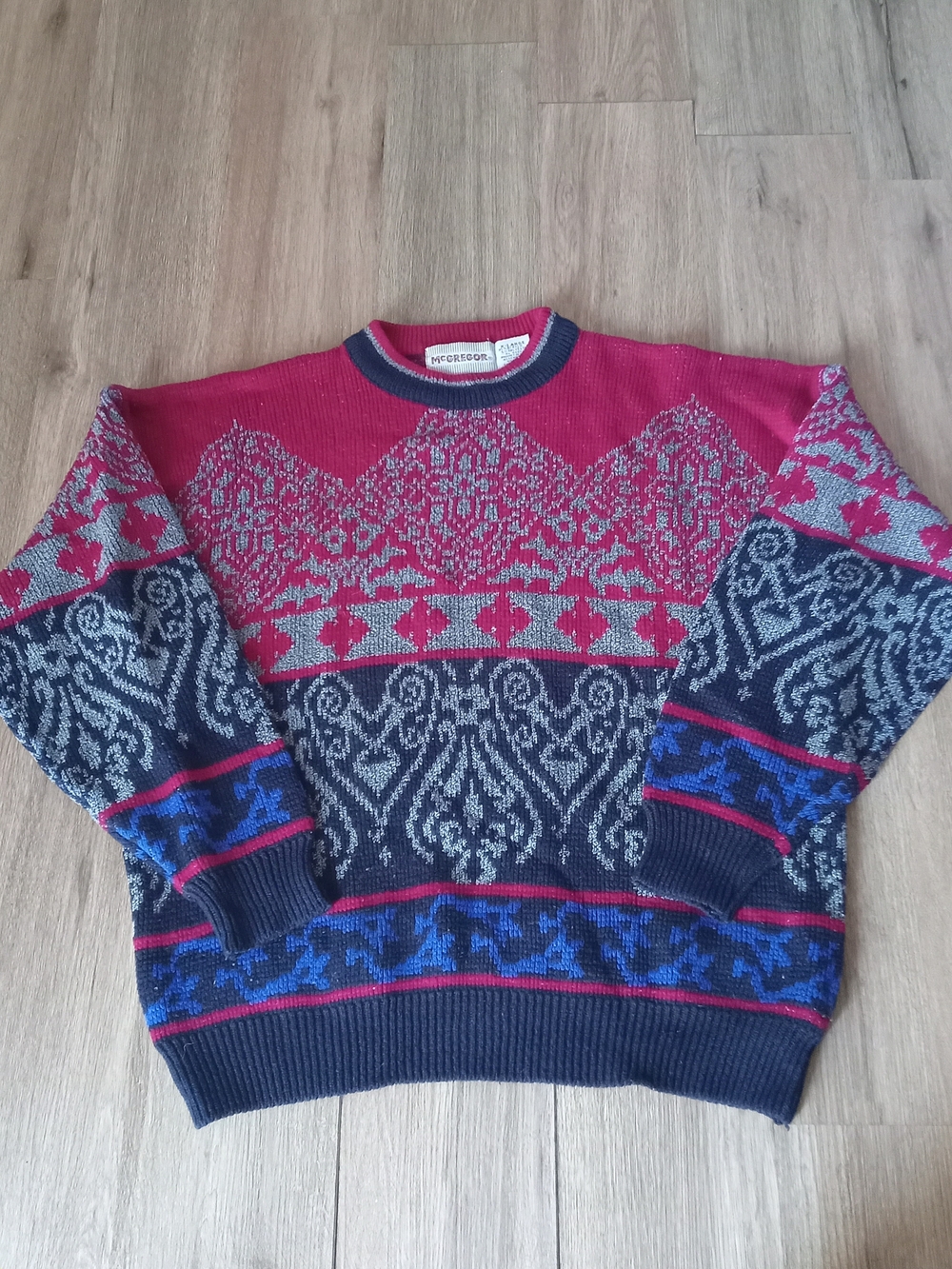 Vintage 80s McGregor Sweater USA Men XLarge Pullover Geometric Pattern